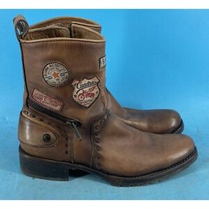 Franco Cuadra Mens Motorcycle Boots Brown Leather Zip Up Goodyear Welt Size 9.5